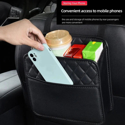 Multifunctional Car Seat Storage Bag Leather Auto Organizer Garbage Ba