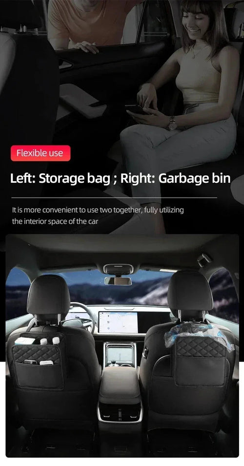 Multifunctional Car Seat Storage Bag Leather Auto Organizer Garbage Ba