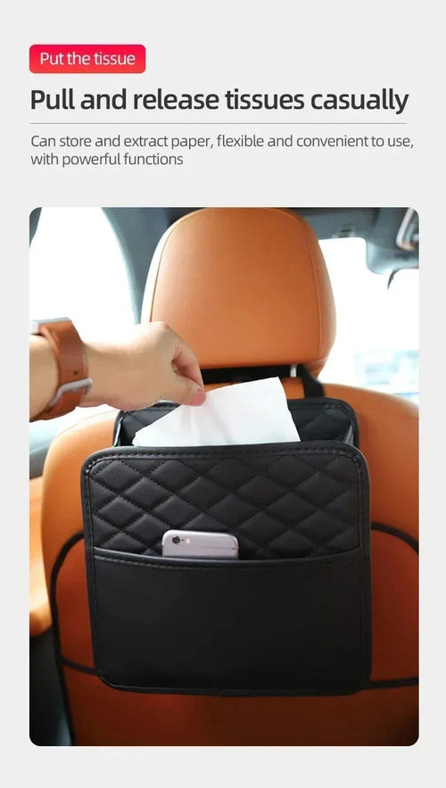 Multifunctional Car Seat Storage Bag Leather Auto Organizer Garbage Ba