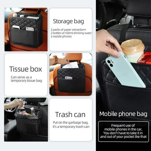 Multifunctional Car Seat Storage Bag Leather Auto Organizer Garbage Ba