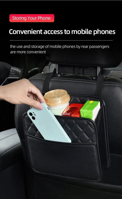 Multifunctional Car Seat Storage Bag Leather Auto Organizer Garbage Ba