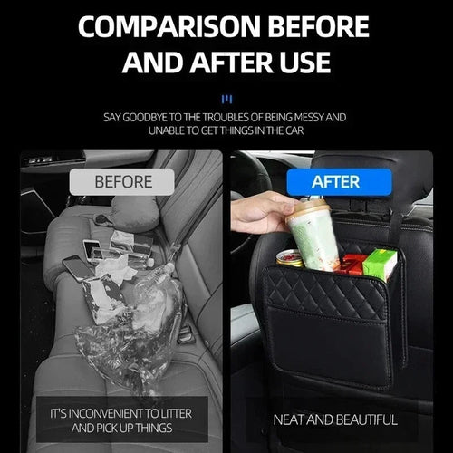 Multifunctional Car Seat Storage Bag Leather Auto Organizer Garbage Ba