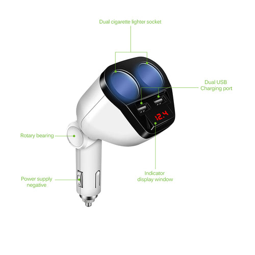 1 to 2 Car Cigarette Lighter Dual Charger