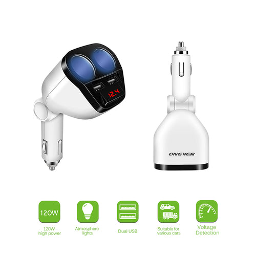 1 to 2 Car Cigarette Lighter Dual Charger